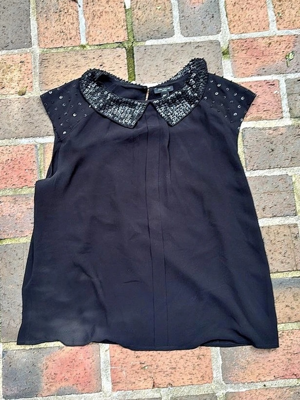Ann Taylor Petites Sequin Collar Blouse in Black Size Medium